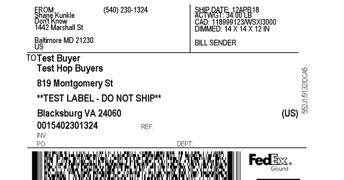 Sample Prepaid Shipping Label