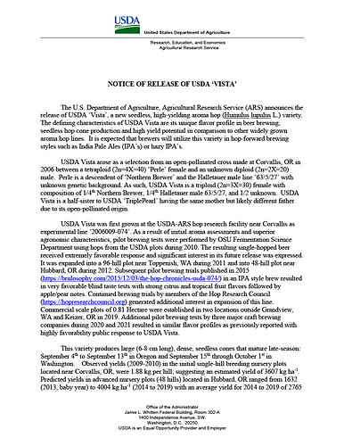Notice of Release of USDA 'Vista'10241024_1